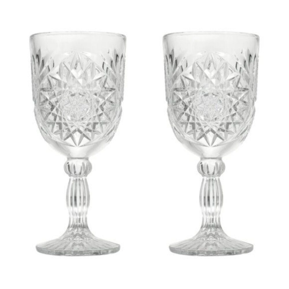 Libbey Hobstar 12 oz Glass Goblets - Set of 2